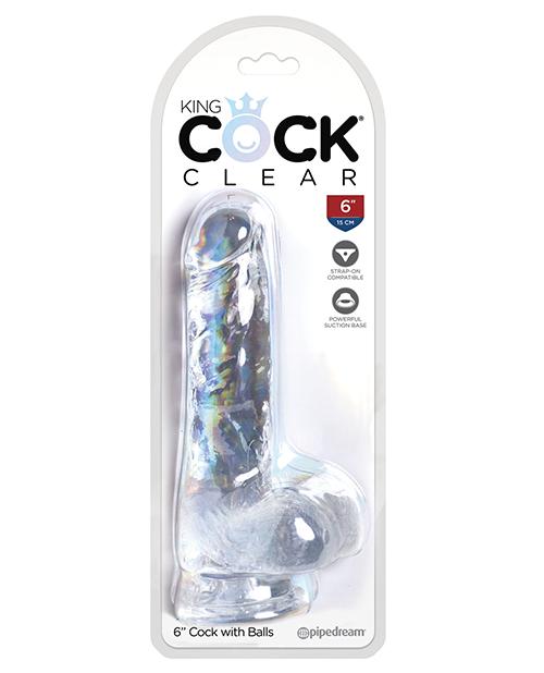 King Cock Realistic Suction Cup Dildo With Balls 6/7/8" - Clear